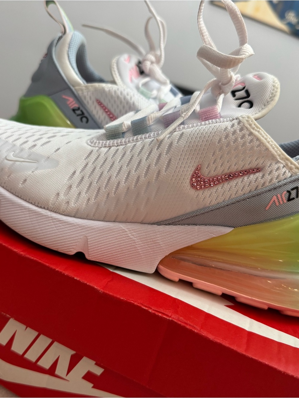 Nike Kids' Air Max 270 Sneakers - White with Pink & Lime Accents